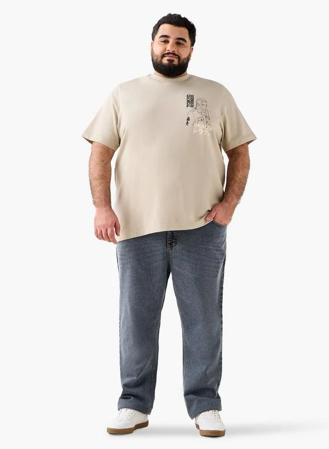 ماكسيم Men Regular Fit Crew Neck Short Sleeves Anime Print T-shirt